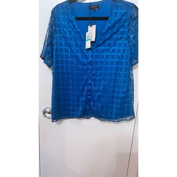 1. STATE TWILIGHT BLUE SHORT SLEEVE BUTTON DOWN BLOUSE SZ XS P1-18 NEW - Picture 3 of 11